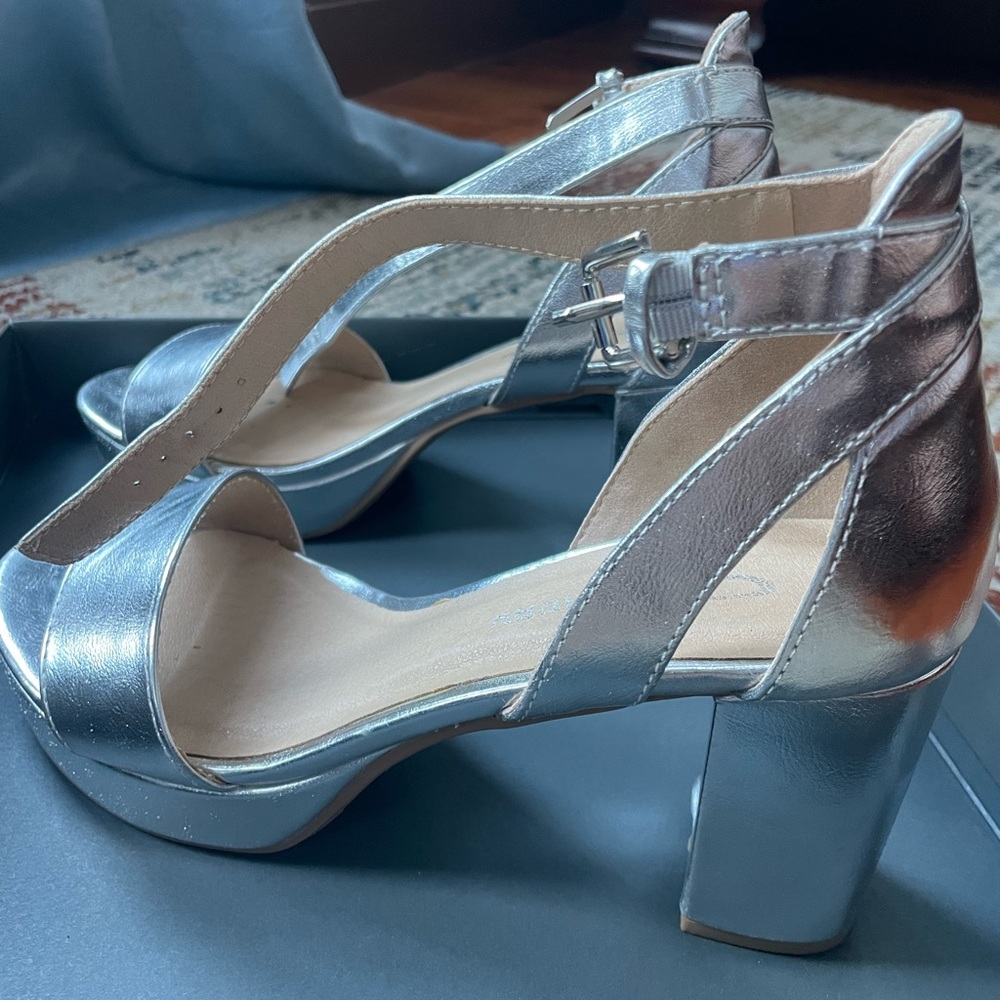 Silver metallic platform heels size 8